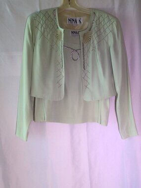 Nina K 2 Pc Embellished Jacket & Shell Set Ivory Beaded Women's